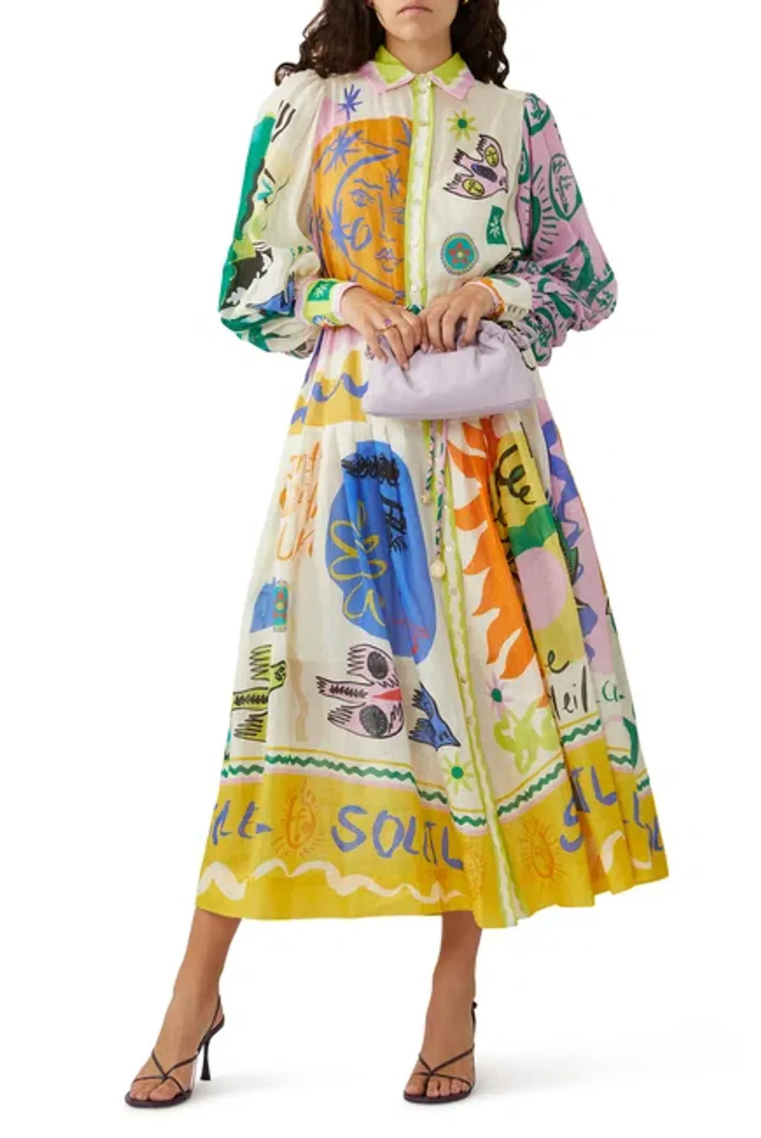 Alemais Soleil Patchwork Shirt Dress Multi Print Size AU 10 for rent on The Volte - main image