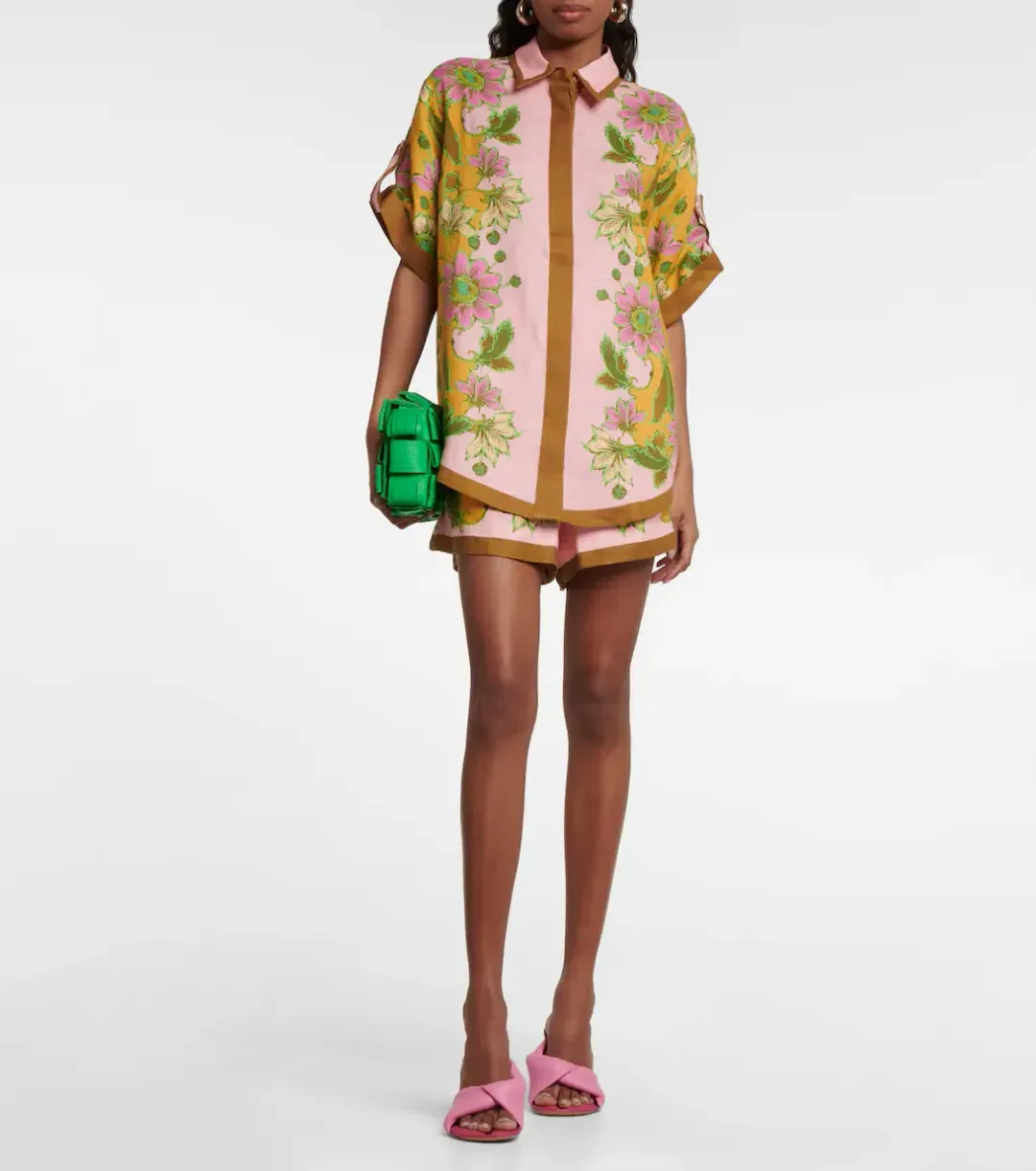 Alemais Winnie Floral Spliced Pink Shirt and Short Two Piece Set Print Size 10 for rent on The Volte - main image