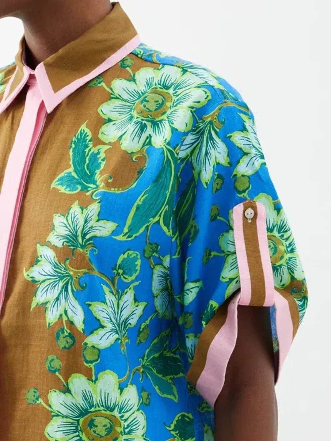 Alemais Winnie Floral Spliced Blue Brown Shirt and Pant Two Piece Set Floral Size 10 for rent on The Volte - main image