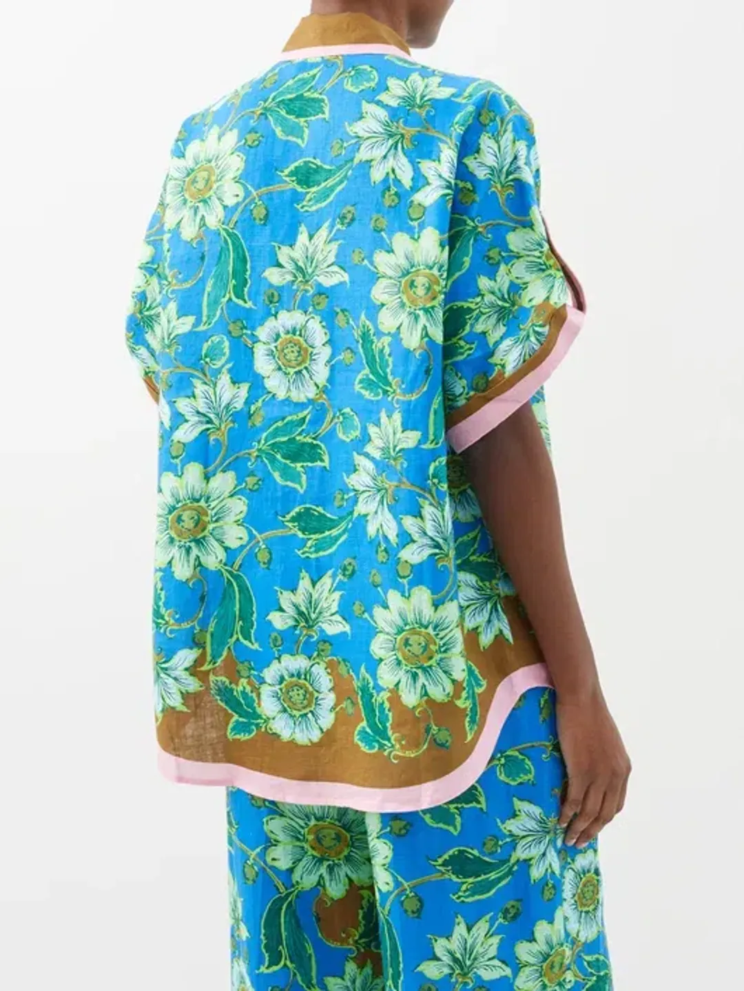 Alemais Winnie Floral Spliced Blue Brown Shirt and Pant Two Piece Set Floral Size 10 for rent on The Volte - main image