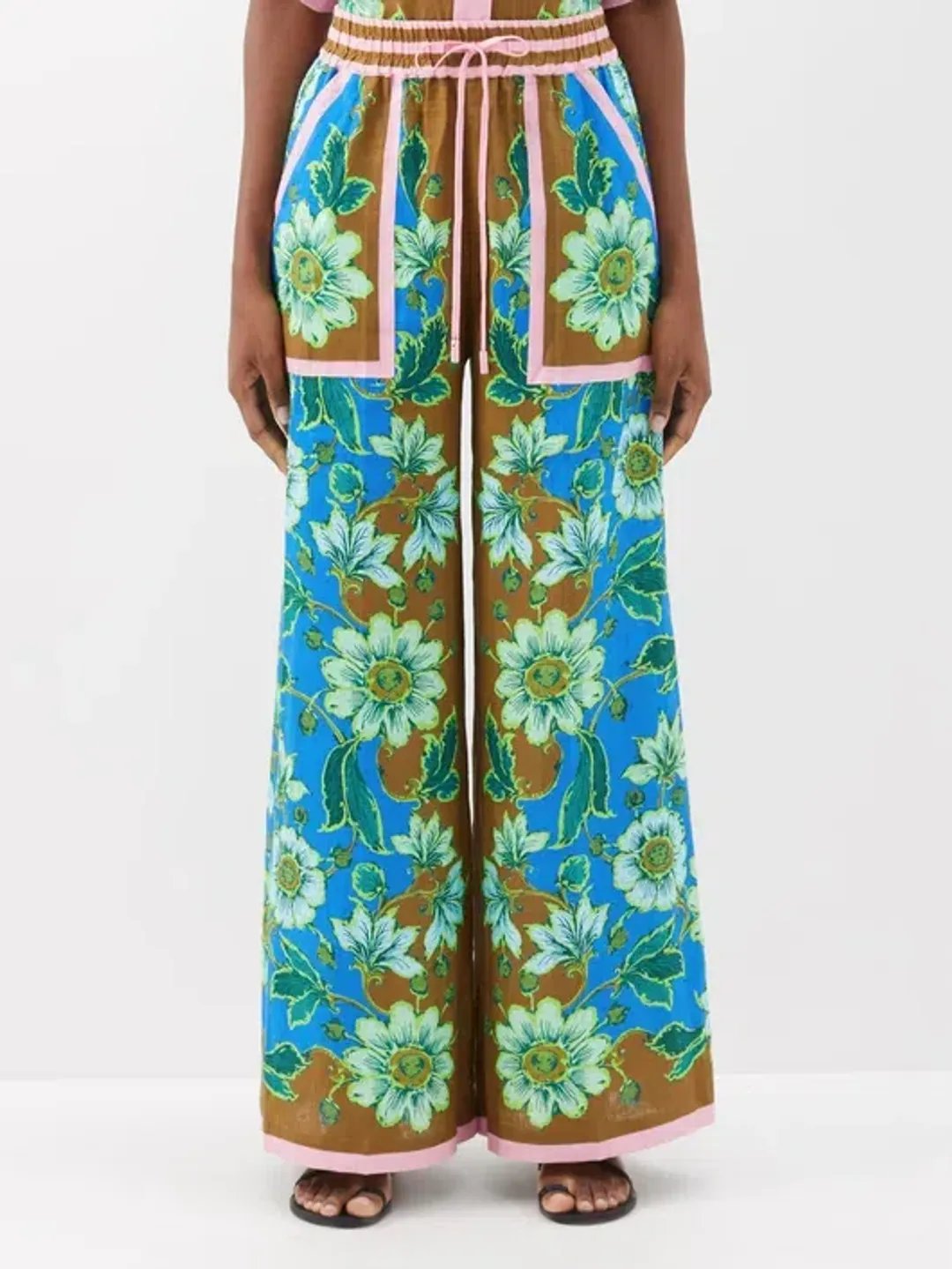 Alemais Winnie Floral Spliced Blue Brown Shirt and Pant Two Piece Set Floral Size 10 for rent on The Volte - main image