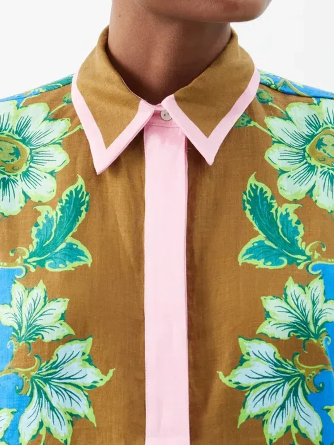 Alemais Winnie Floral Spliced Blue Brown Shirt and Pant Two Piece Set Floral Size 10 for rent on The Volte - main image