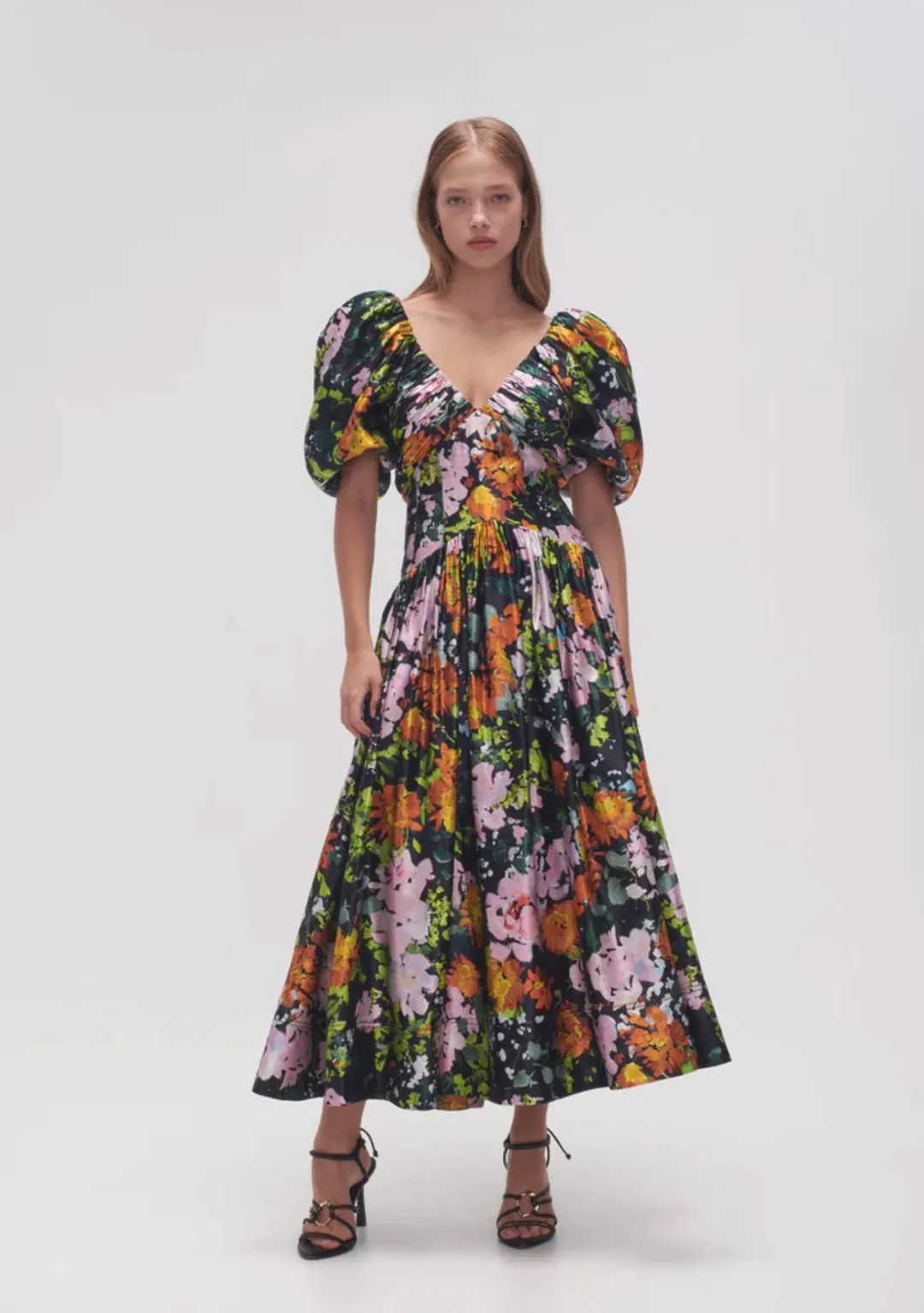 Aje Gabrielle Plunge Midi Dress Midnight Floral Size 14 / XL for rent on The Volte - main image