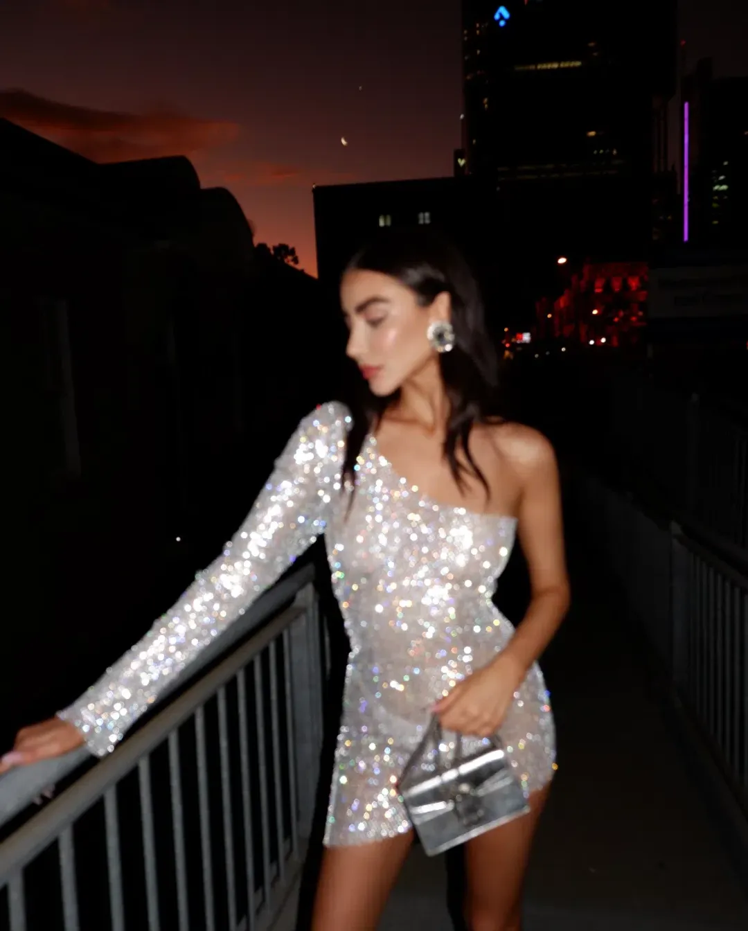 Santa Brands One Sleeve Mini Dress Silver Size XS/S for rent on The Volte - main image