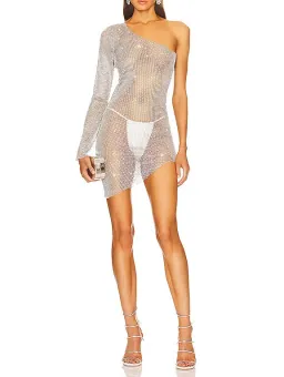 Santa Brands One Sleeve Mini Dress Silver Size XS/S for rent on The Volte - image 6