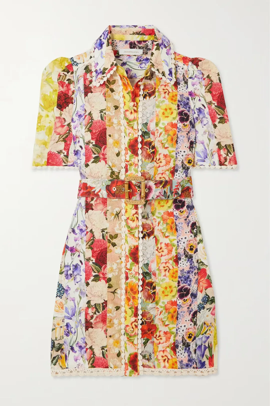 Zimmermann Wonderland Floral Shirt Dress Spliced Stripe Size 2 / Au 12 for rent on The Volte - main image
