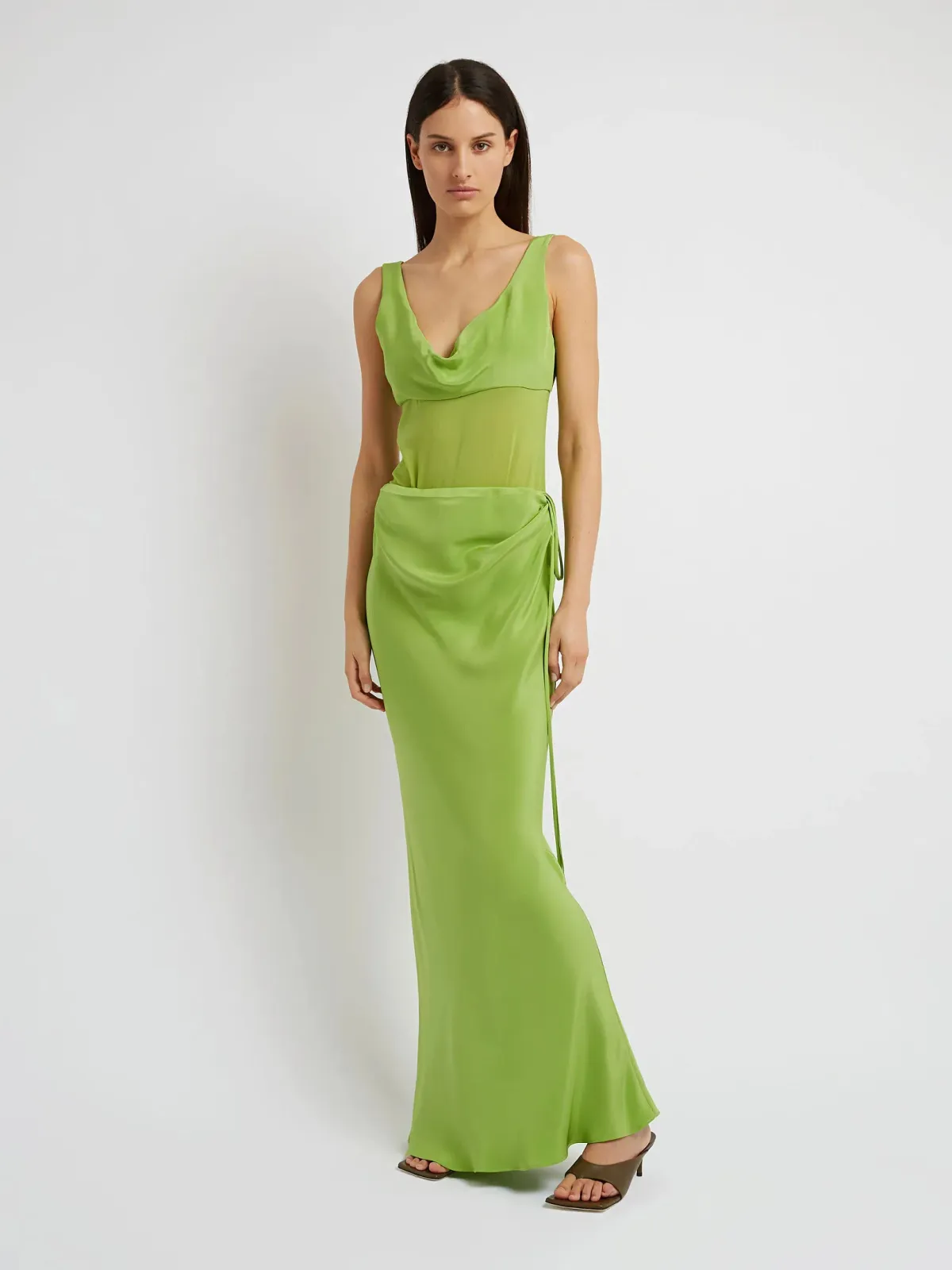 Christopher Esber Sheer Torso Cowl Tank Dress in Apple Size 8 - Image 1