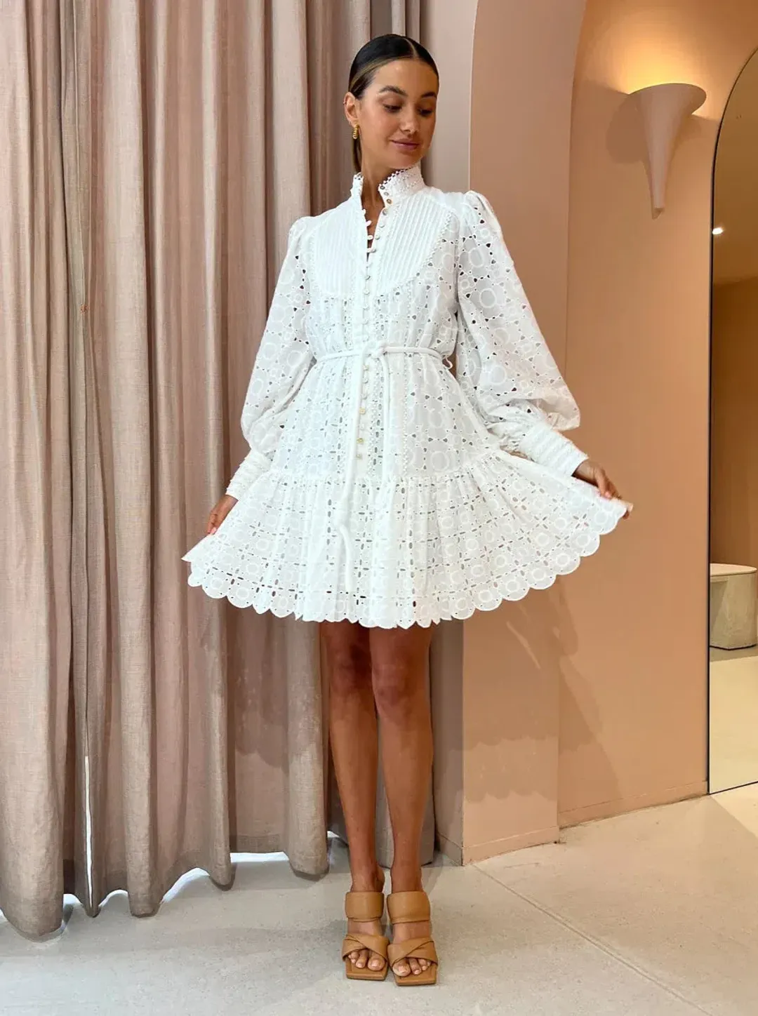 Alemais Evie Mini Smock Dress White Size 8 for rent on The Volte - main image