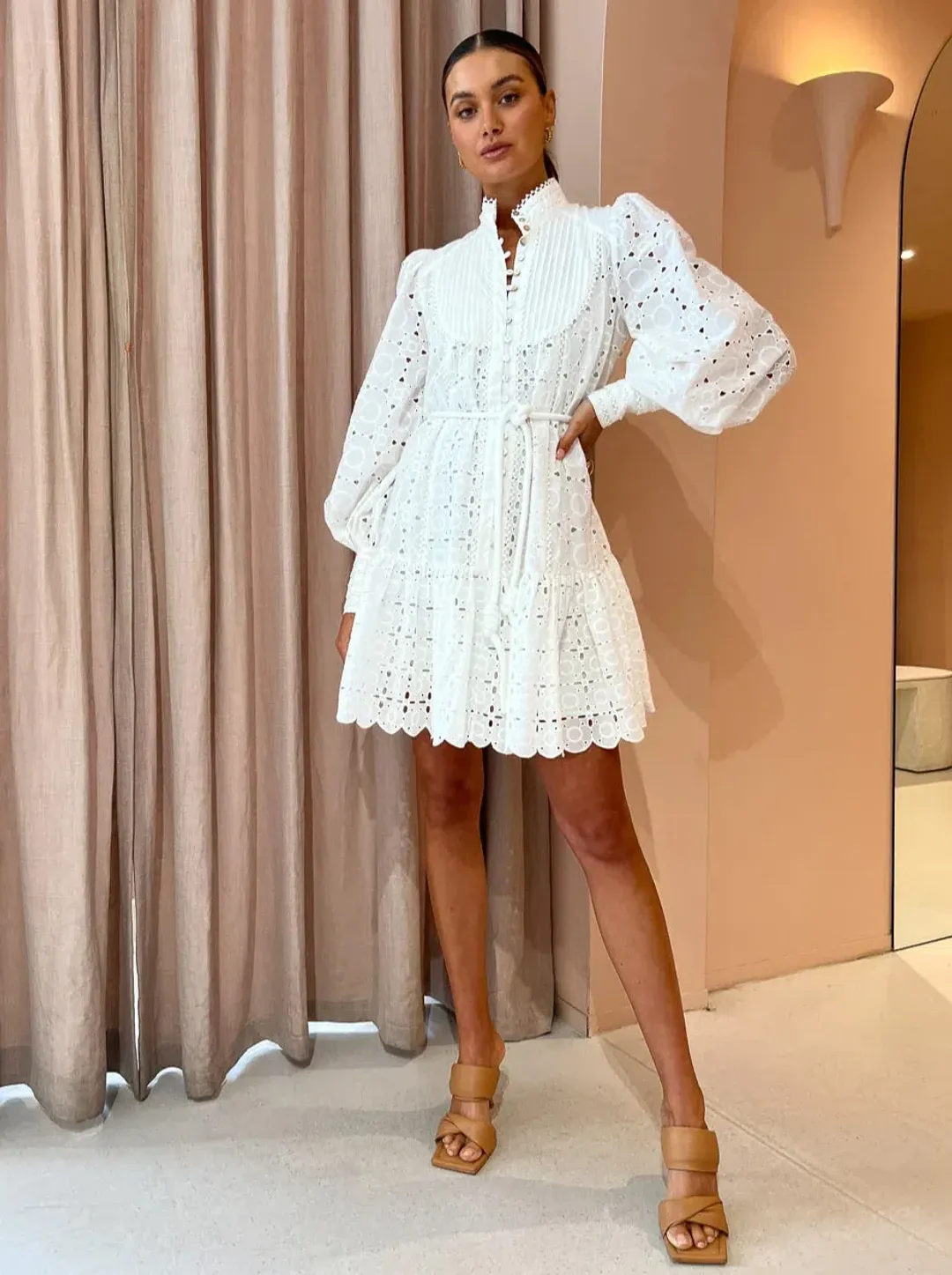 Alemais Evie Mini Smock Dress White Size 8 for rent on The Volte - main image