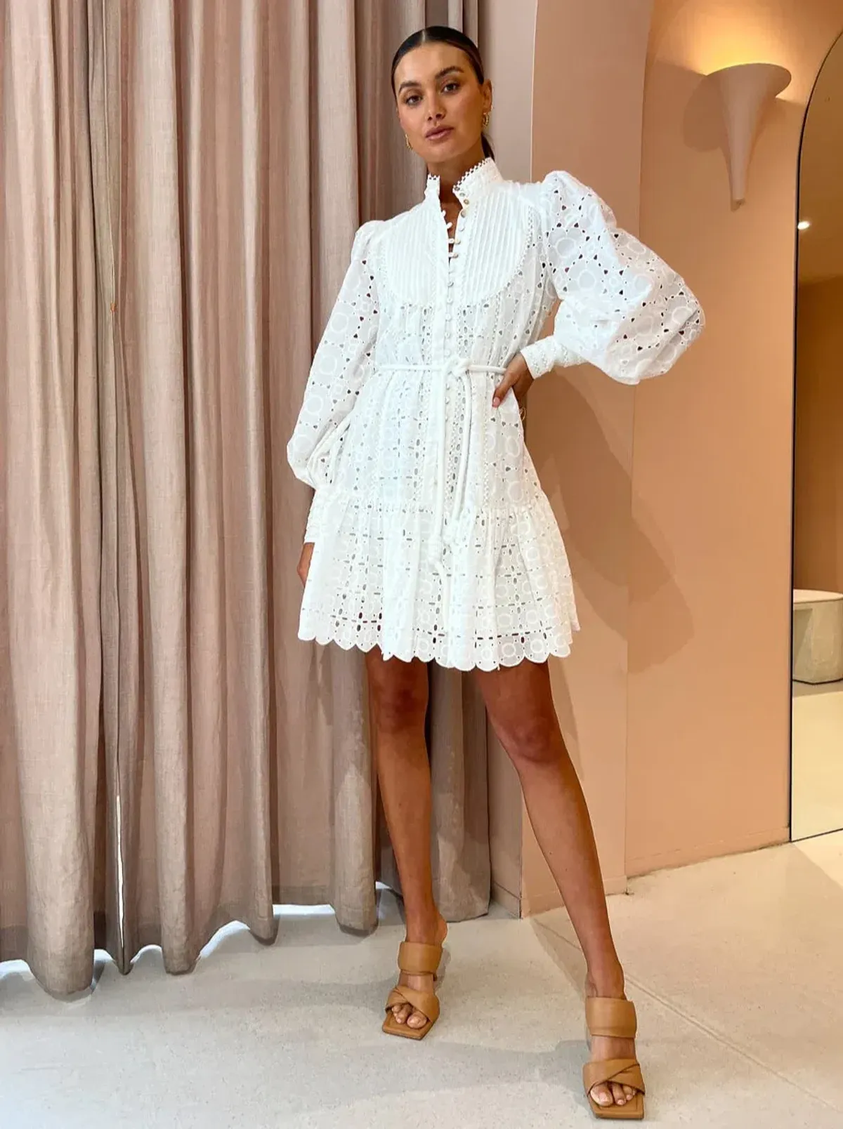 Alemais Evie Mini Smock Dress White Size 8 for rent on The Volte - main image