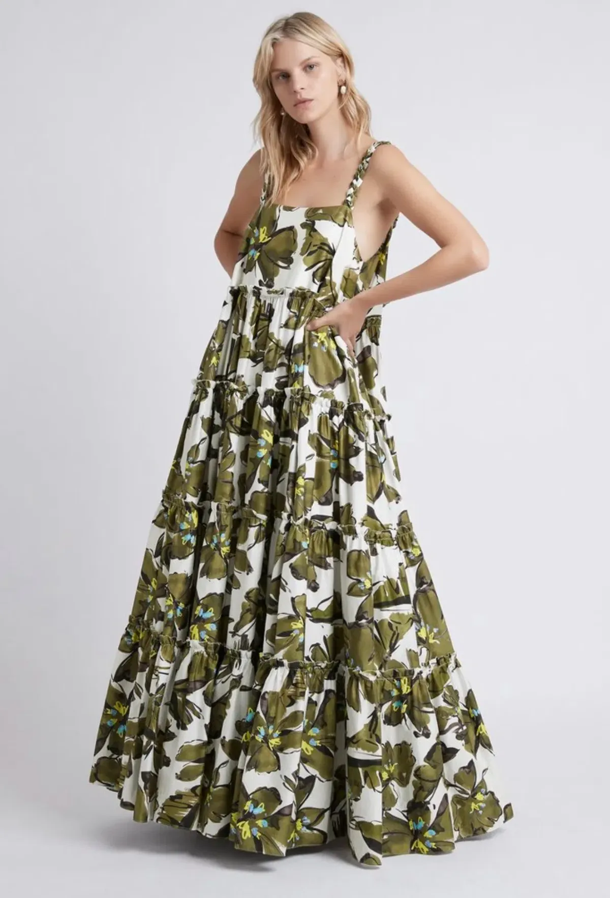 Aje Oasis Olive Leaf Strap Maxi Dress Print Size 10 - Image 1