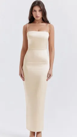 House of CB Constanza Vintage Satin Maxi Dress in Cream Yellow Size Small / AU 8 for rent on The Volte - image 1