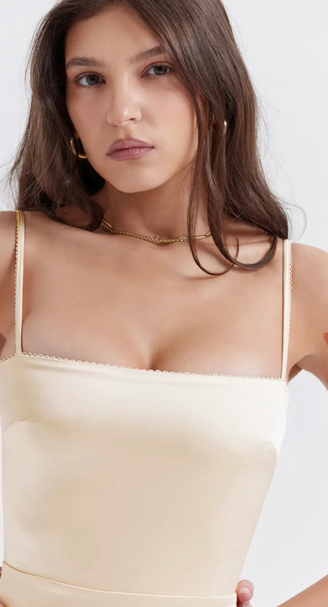 House of CB Constanza Vintage Satin Maxi Dress in Cream Yellow Size Small / AU 8 for rent on The Volte - main image