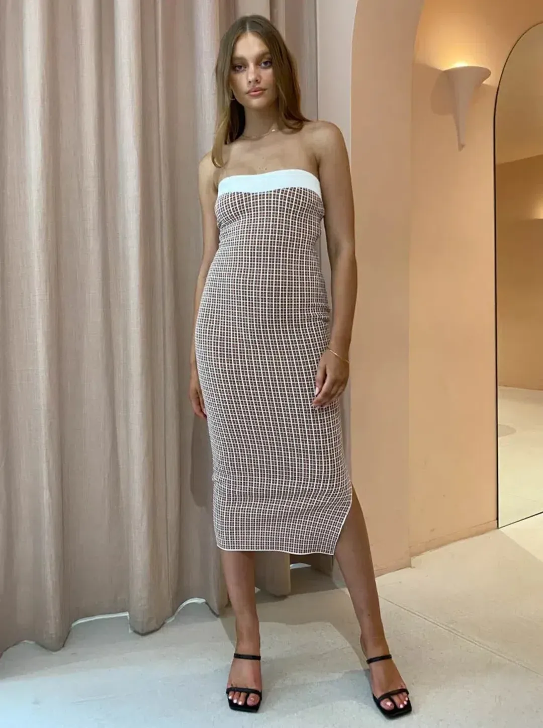 By Johnny Isabella Check Strapless Knit Print Size AU 6 for rent on The Volte - main image