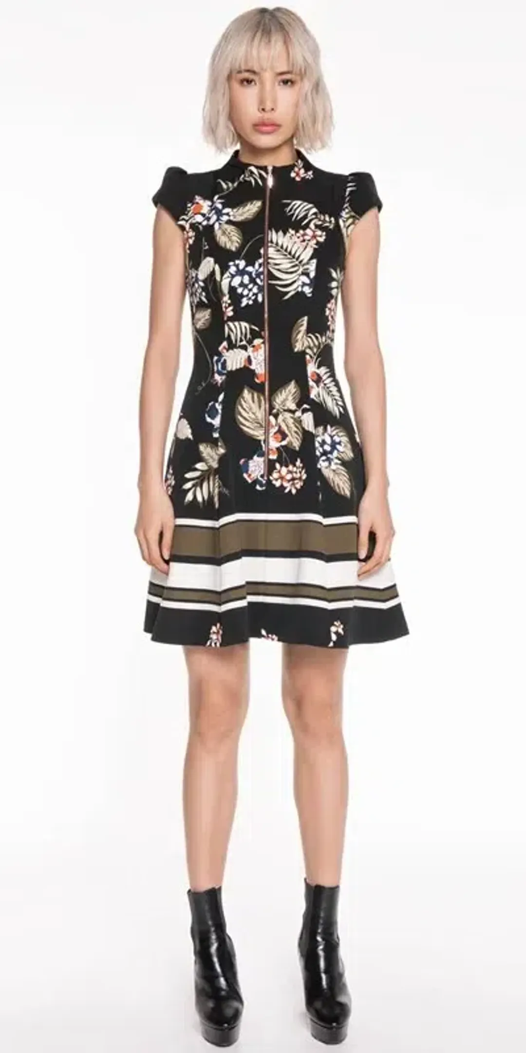 Cue Palm Leaf Zip Front Dress Black Size AU 10 for rent on The Volte - main image