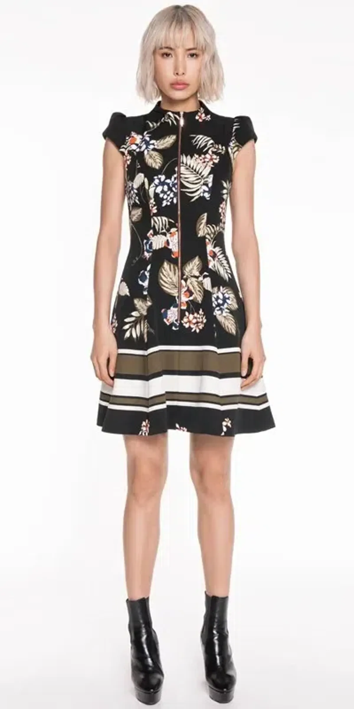 Cue Palm Leaf Zip Front Dress Black Size AU 10 for rent on The Volte - main image