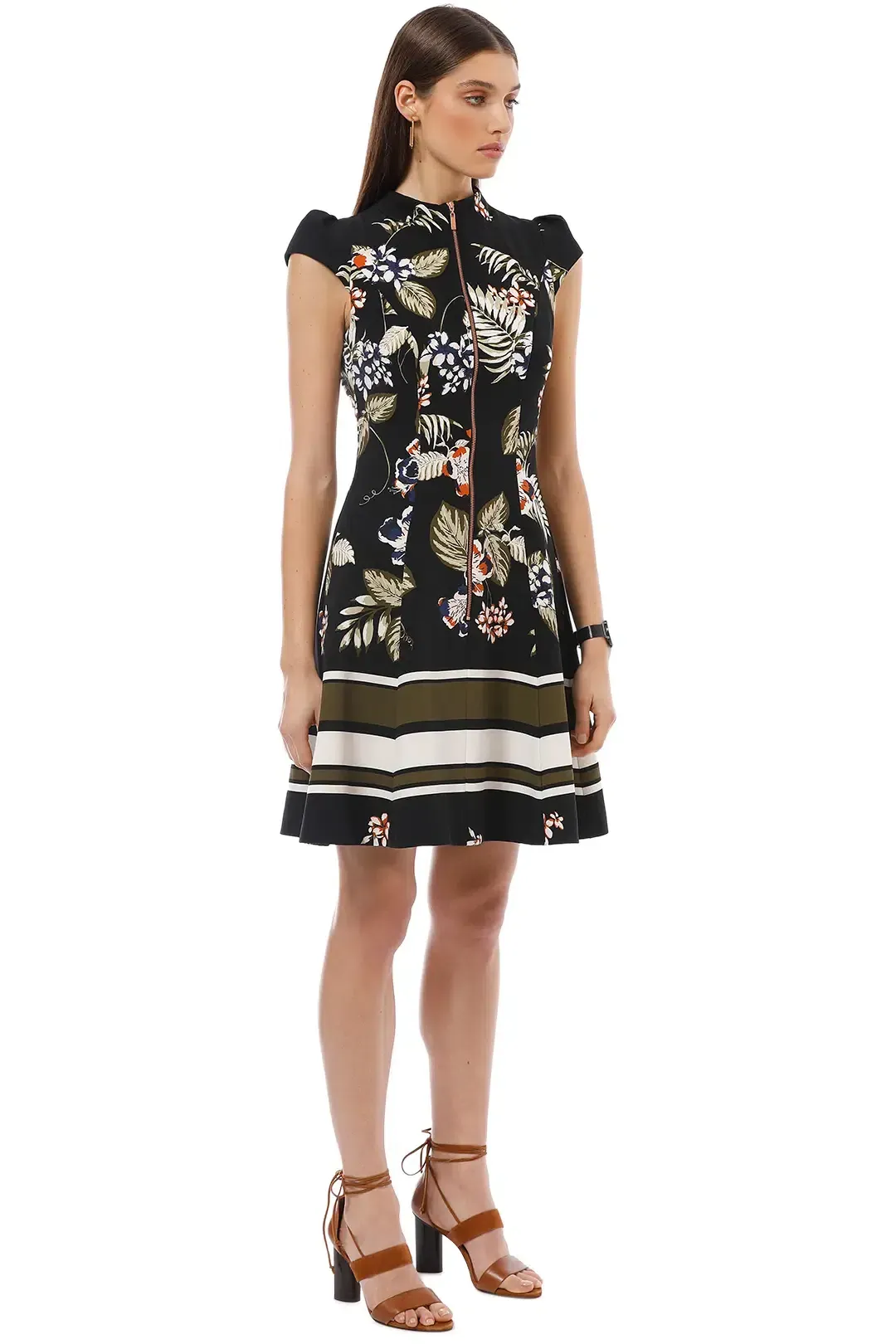 Cue Palm Leaf Zip Front Dress Black Size AU 10 for rent on The Volte - main image