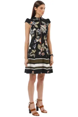 Cue Palm Leaf Zip Front Dress Black Size AU 10 for rent on The Volte - image 5