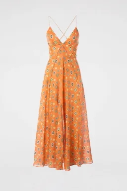 Scanlan Theodore Linen Foulard Strappy Dress Tangerine Size XS/AU 6 for rent on The Volte - image 3