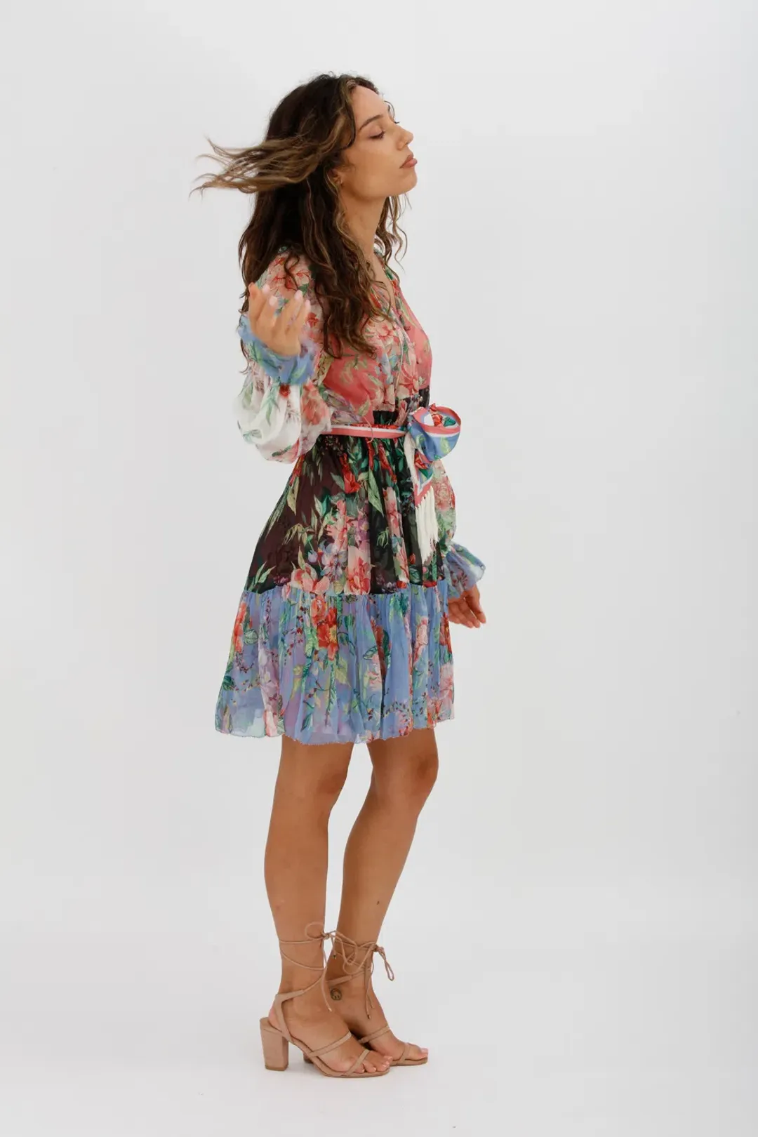 Zimmerman Bellitude Spliced Short Dress Multi Colour Floral Print Size 0/Au 8 for rent on The Volte - main image