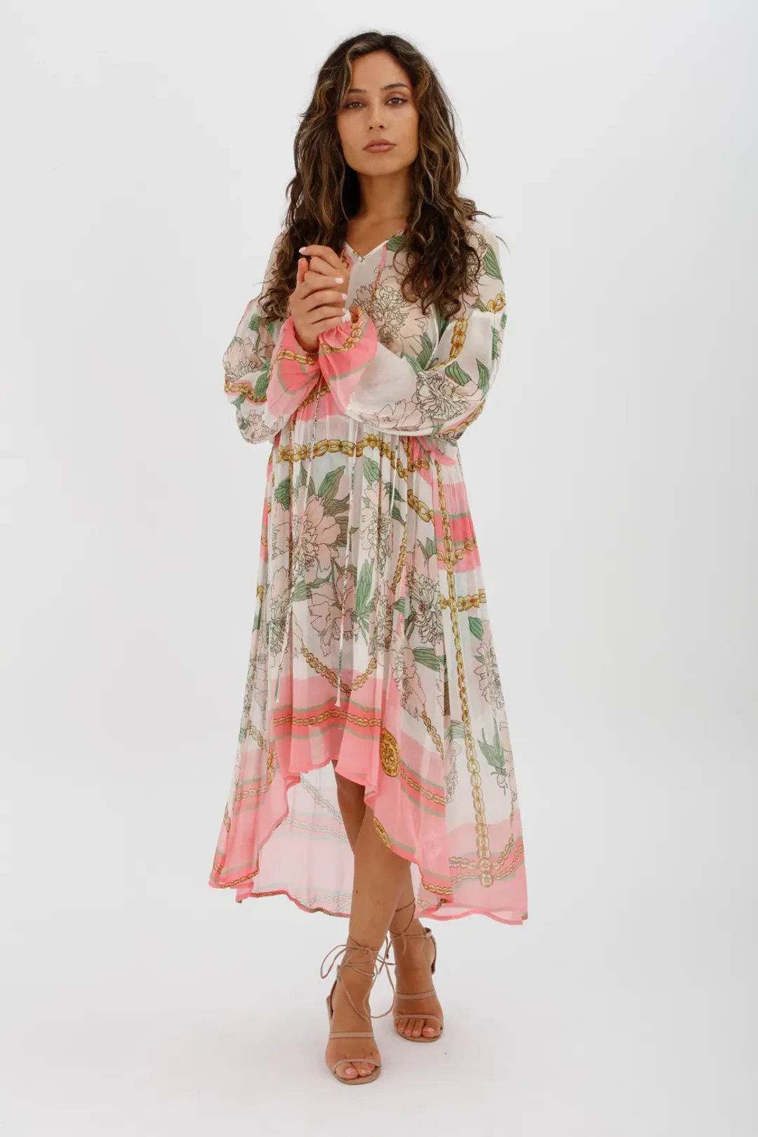 Trelise Cooper Turning Point Dress Pink Floral Print Midi Dress Size M/Au 12 for rent on The Volte - main image