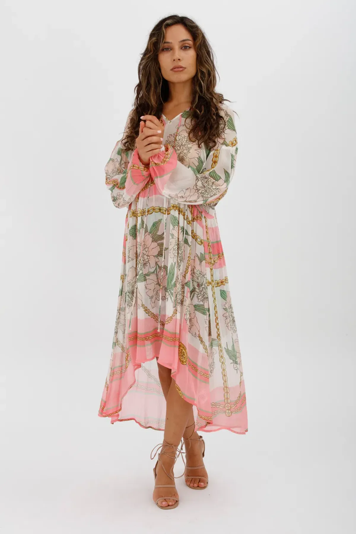 Trelise Cooper Turning Point Dress Pink Floral Print Midi Dress Size M/Au 12 for rent on The Volte - main image
