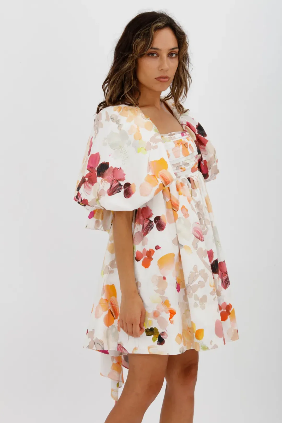AJE Dassia Puff Sleeve Mini Dress Floral Print Size 10 for rent on The Volte - main image