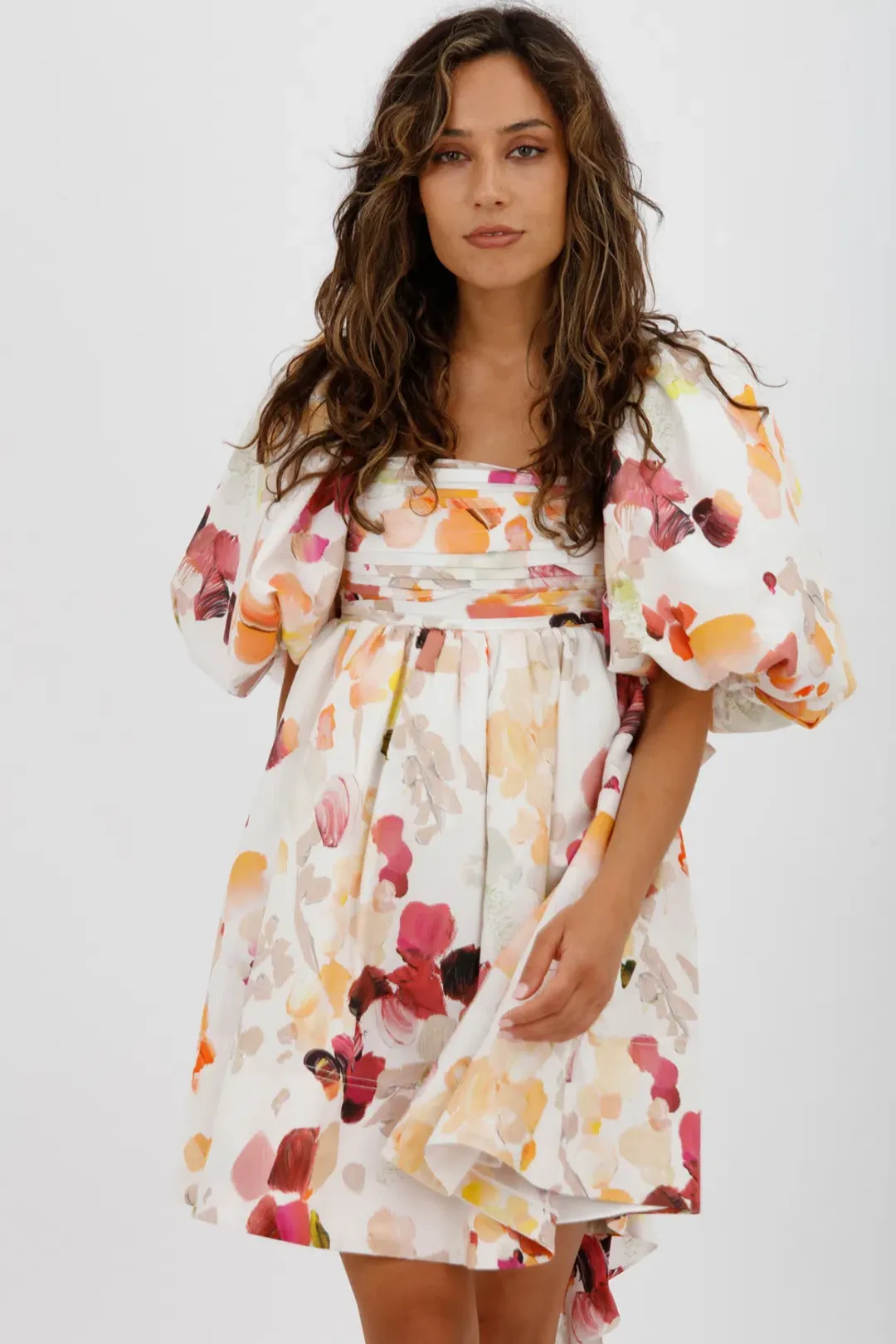 AJE Dassia Puff Sleeve Mini Dress Floral Print Size 10 for rent on The Volte - main image