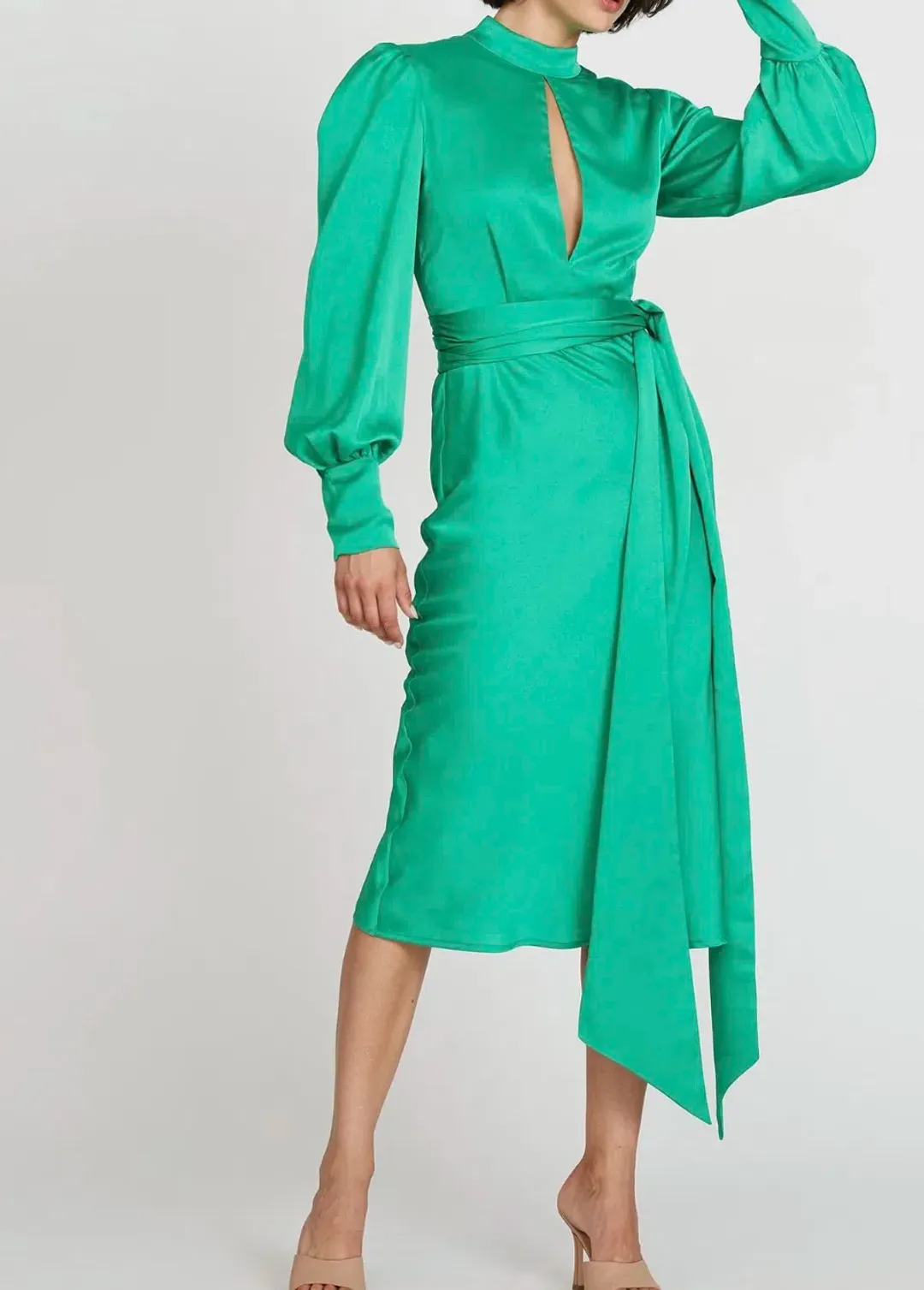 By Johnny Camellia Slice Midi Dress Green Size 10 for rent on The Volte - main image