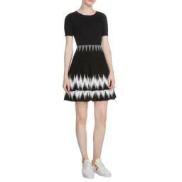 Maje Ralia Knit Ruffle Skater Dress Black/White Size 1 / Au 8 for rent on The Volte - image 1