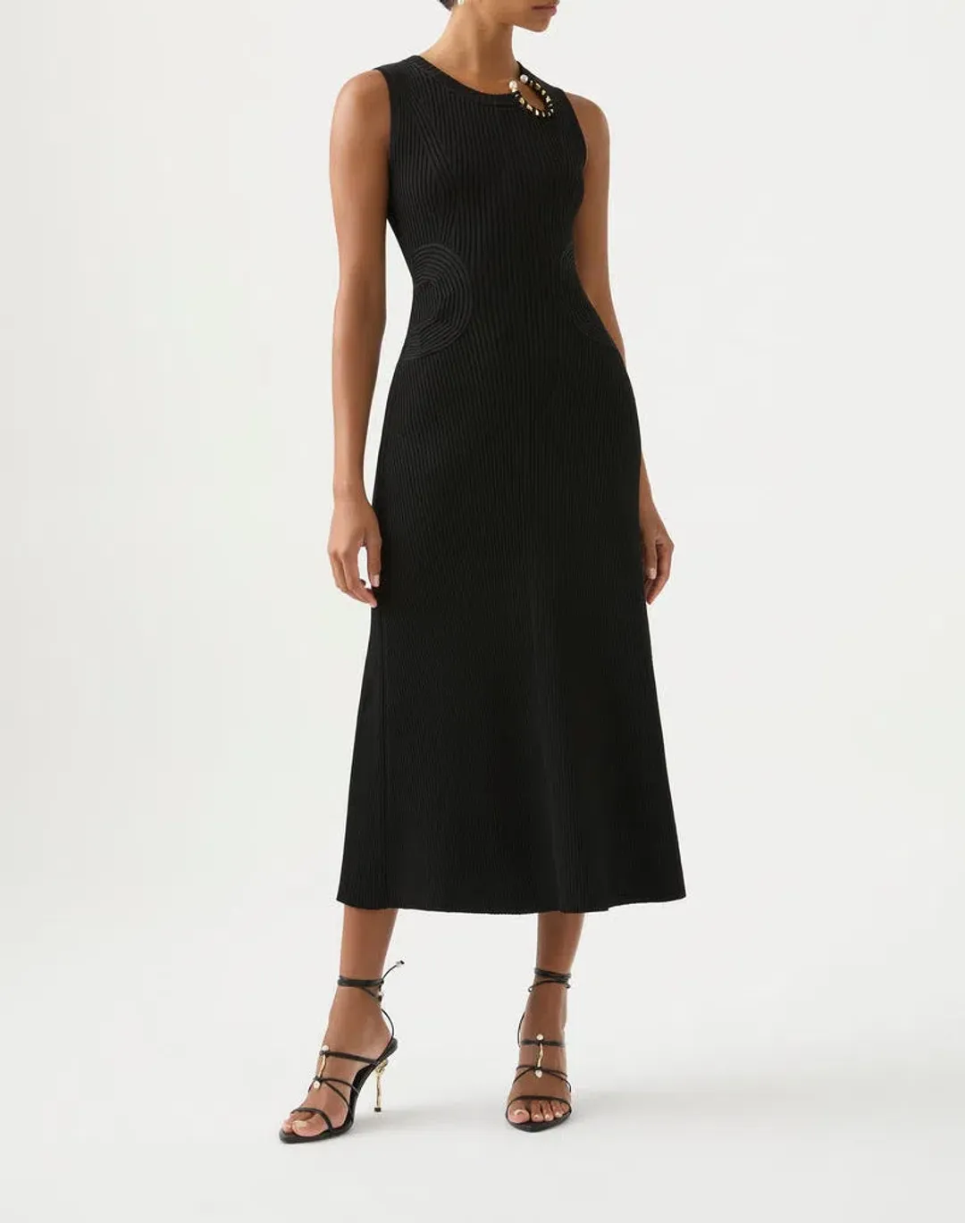 Aje Crescent Knit Midi Dress Black Size 10 / M for rent on The Volte - main image