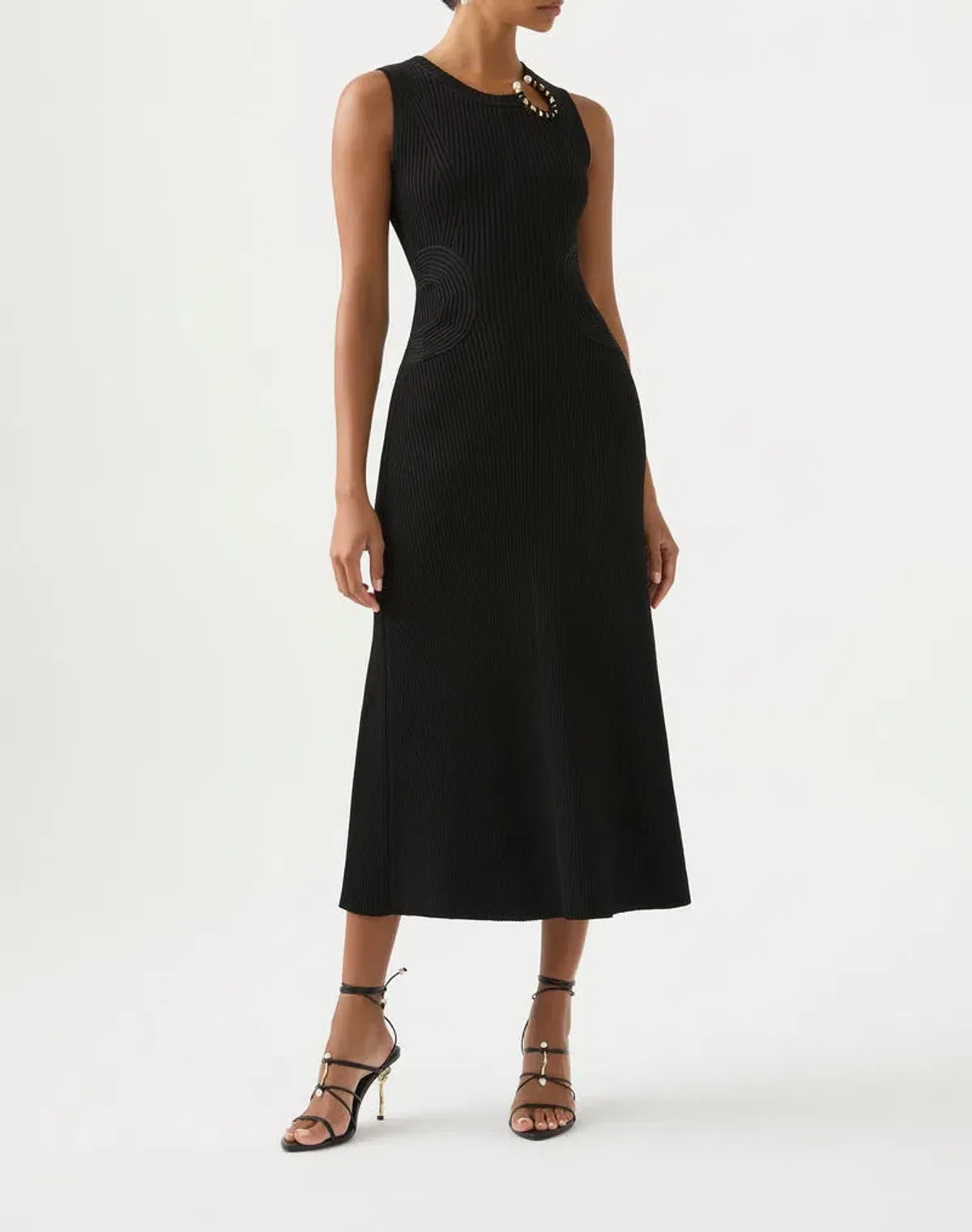 Aje Crescent Knit Midi Dress Black Size 10 / M for rent on The Volte - main image