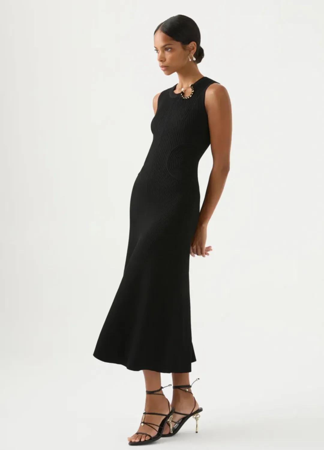 Aje Crescent Knit Midi Dress Black Size 10 / M for rent on The Volte - main image