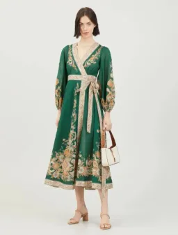Zimmermann Devi Wrap Midi Dress Emerald/Paisley Size 1 / AU 8-10 for rent on The Volte - image 1