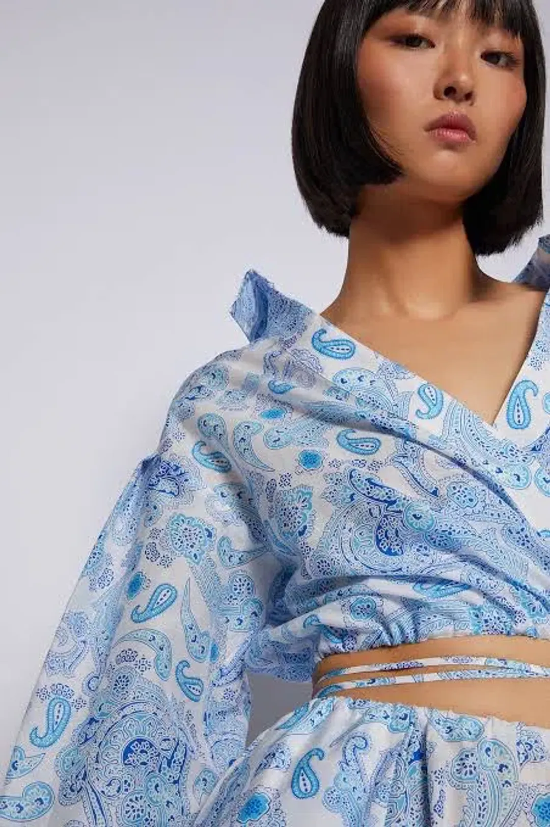 Scanlan Theodore Aztec Paisley Crop Shirt and Skirt Set Blue Size 6/8 for rent on The Volte - main image