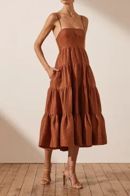 Shona Joy Elsa Tiered Midi Dress Brown Size AU 10 for rent on The Volte - image 2