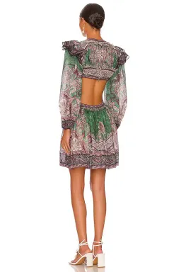 Zimmermann The Anneke Ruffle Mini Dress in Teal Paisley Size 1/ AU10 for rent on The Volte - image 2