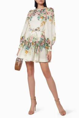Zimmermann Wavelength Bell Sleeve Mini Dress Floral Size 0/Au 8 for rent on The Volte - image 1