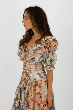 Alèmais Phillipa Ruffle Neck Midi Dress Floral Size 8 for rent on The Volte - image 6