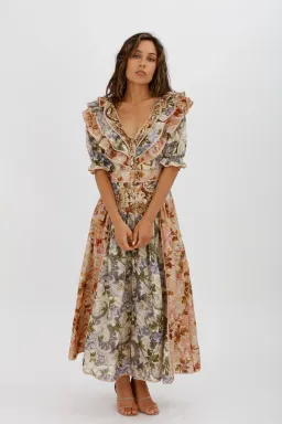 Alèmais Phillipa Ruffle Neck Midi Dress Floral Size 8 for rent on The Volte - image 4