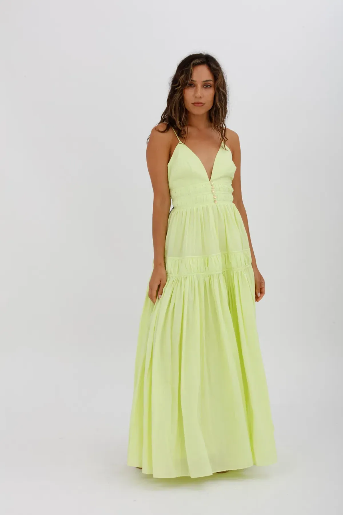 Aje Grace Tiered Midi Dress Pastel Yellow Green Size 10 - Image 6