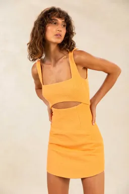 MISHA Pola Bubble Crepe Mini Dress Melon Size 6/XS for rent on The Volte - image 2