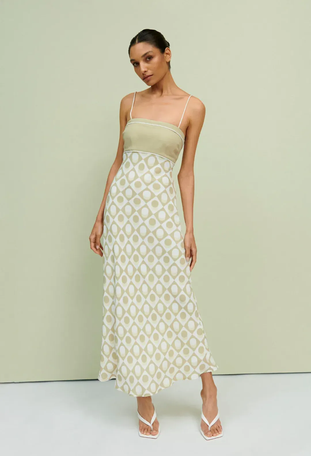 By Johnny Duality Spot Bias Midi Dress Pistachio Spot Size XS / Au 6 for rent on The Volte - main image