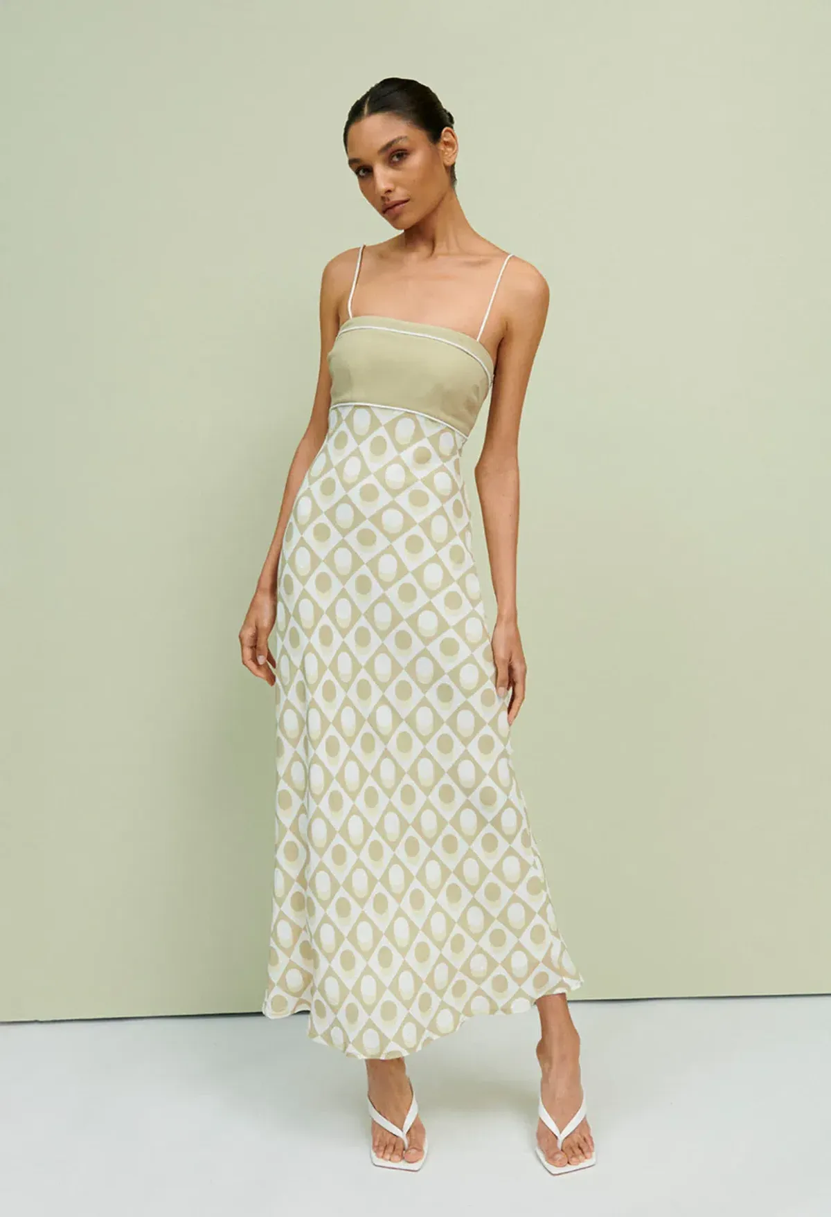 By Johnny Duality Spot Bias Midi Dress Pistachio Spot Size XS / Au 6 for rent on The Volte - main image