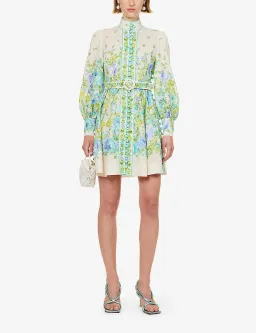 Zimmermann Raie Buttoned Mini Dress Teal/Blue Floral Size 1 / Au 10 for rent on The Volte - image 1