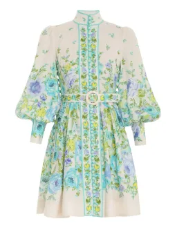 Zimmermann Raie Buttoned Mini Dress Teal/Blue Floral Size 1 / Au 10 for rent on The Volte - image 2