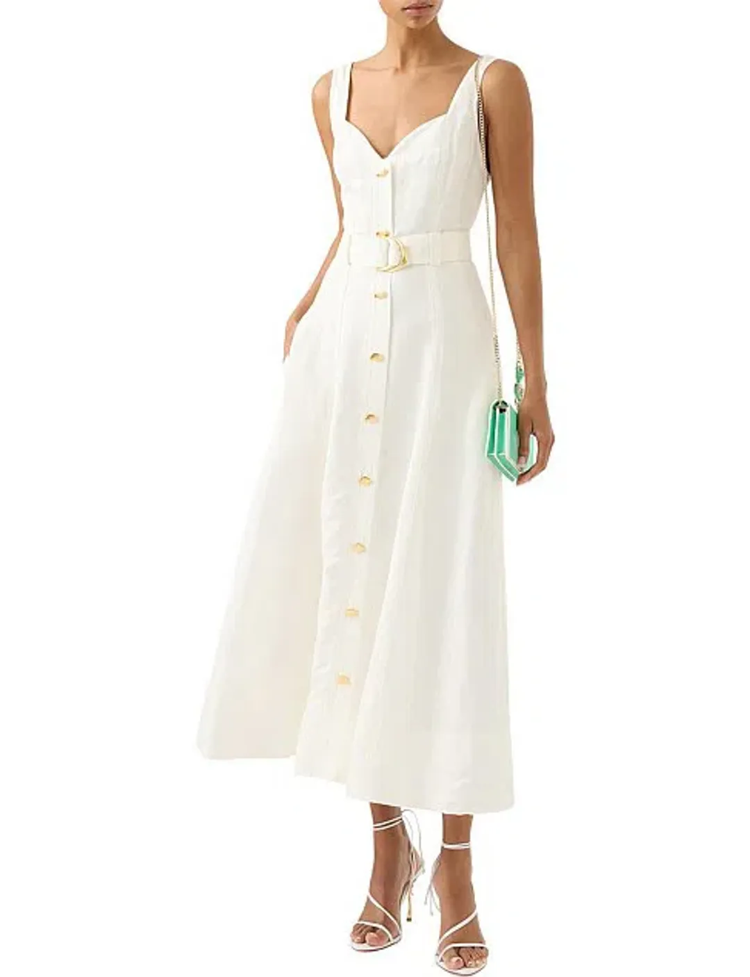 Aje Clay Belted Midi Dress White Size AU 10 for rent on The Volte - main image