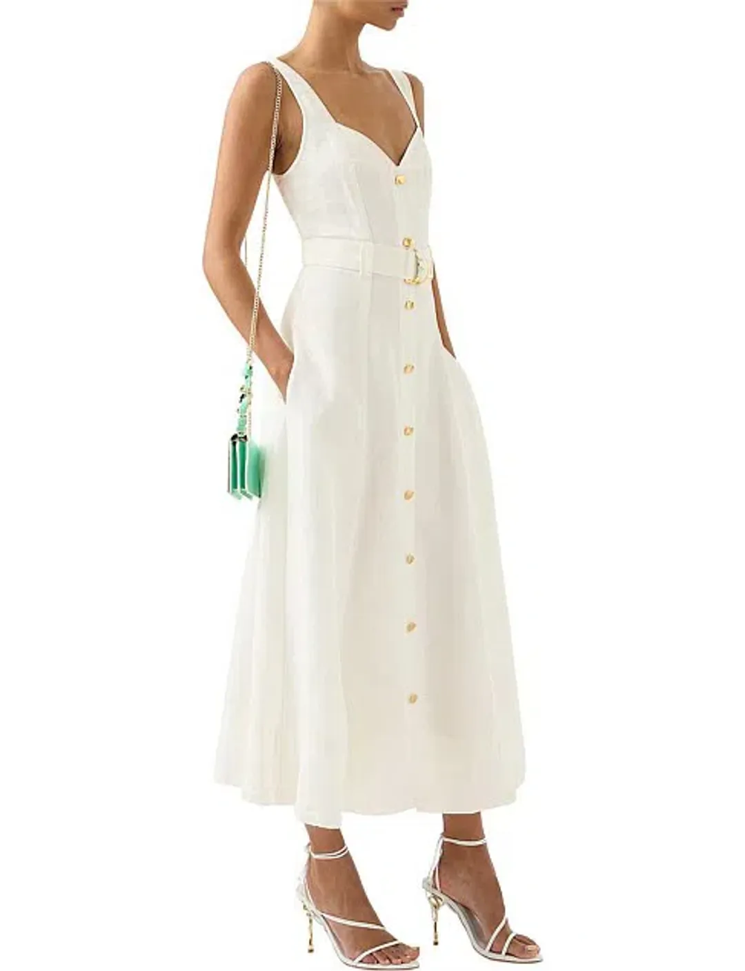 Aje Clay Belted Midi Dress White Size AU 10 for rent on The Volte - main image