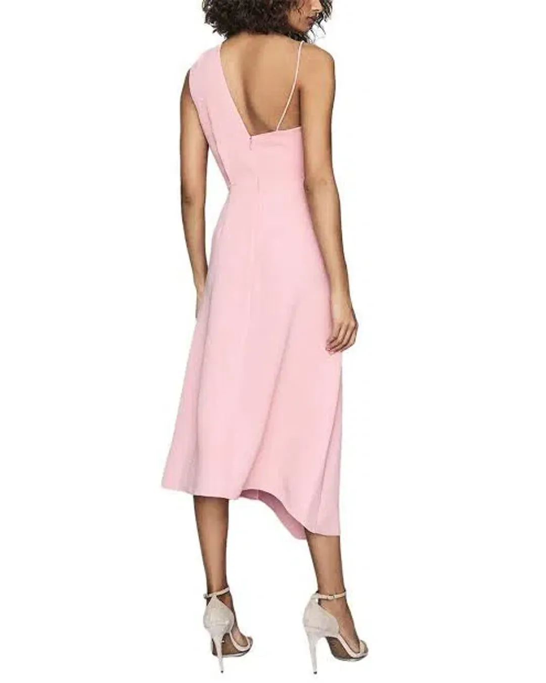 Reiss One Shoulder Delilah MIDI Dress Pink Size L / AU 12 for rent on The Volte - main image