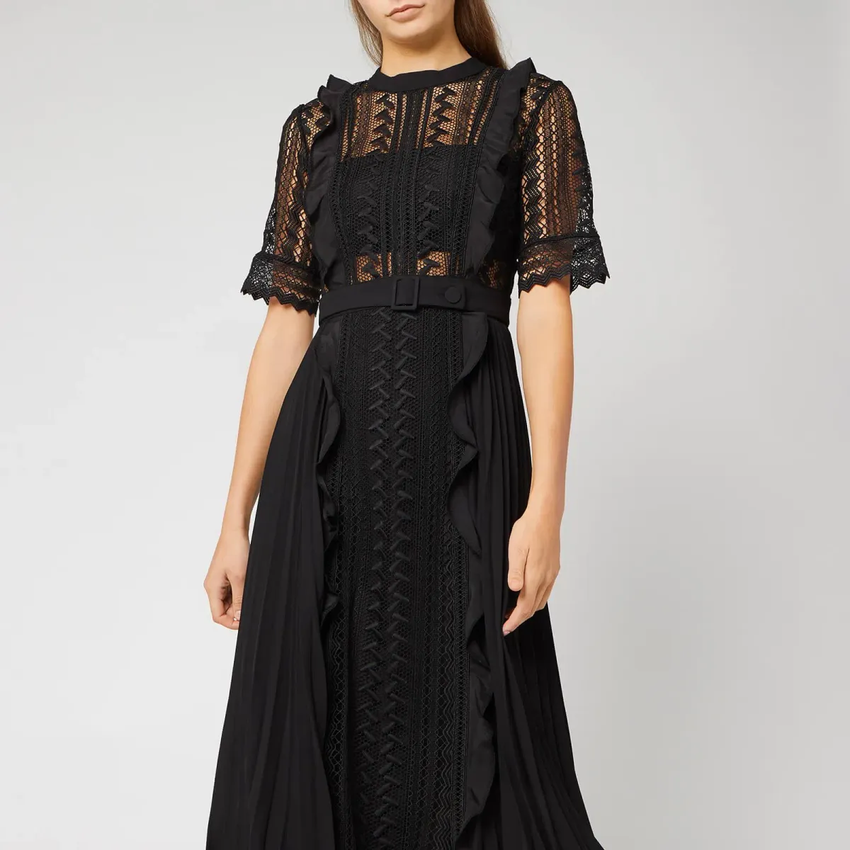 Self Portrait Geometric Lace Midi Dress Black Size AU 6 - Image 3